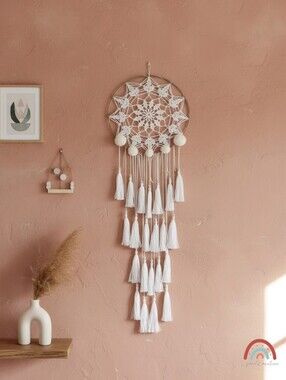 New! Handmade Bohemian Crochet Dreamcatcher White Wall Decor Gift